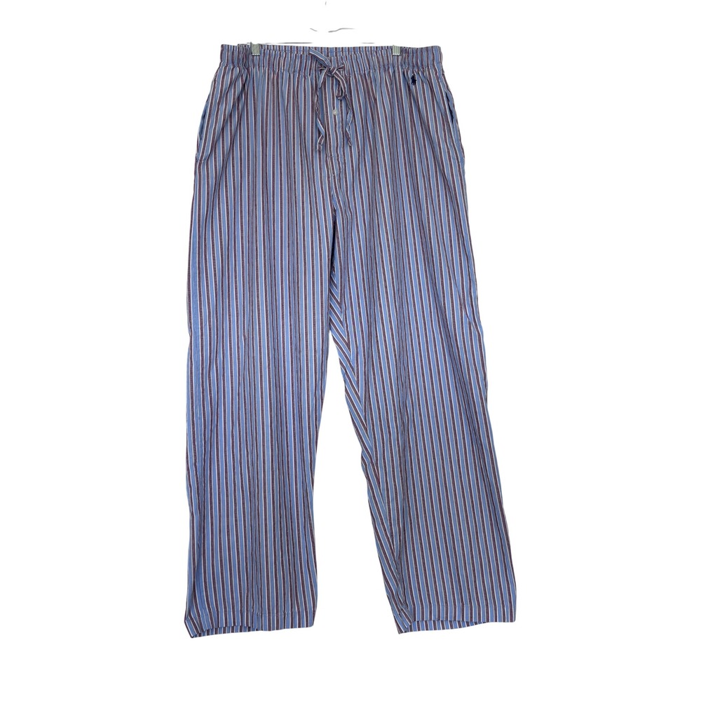 VTG Polo Ralph Lauren Pajama Pants Mens XL Blue Red Striped Woven Cotton Sleep